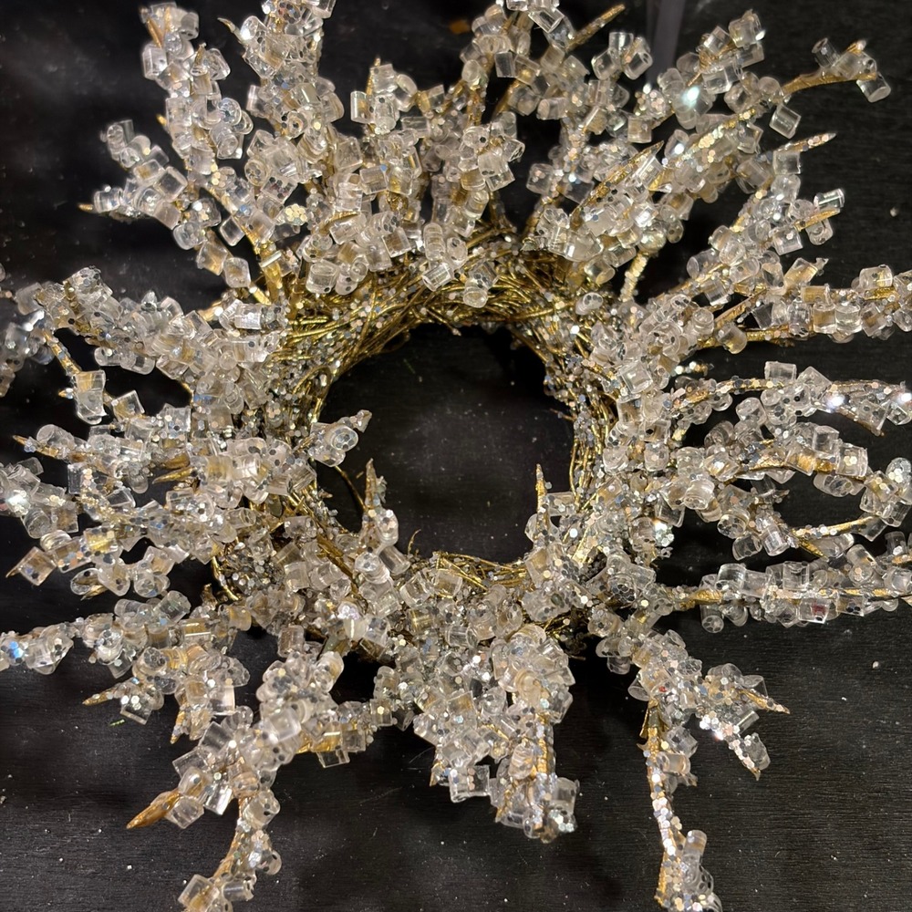Gold Beaded Napkin Rings Set of 4 Ice Crystal Sunburst Wreath Holiday Decor 5in